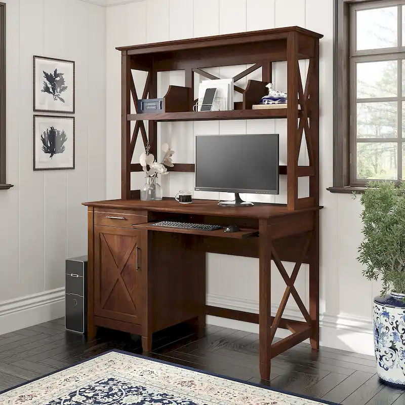 Key West 48W Small Computer Desk with Hutch by