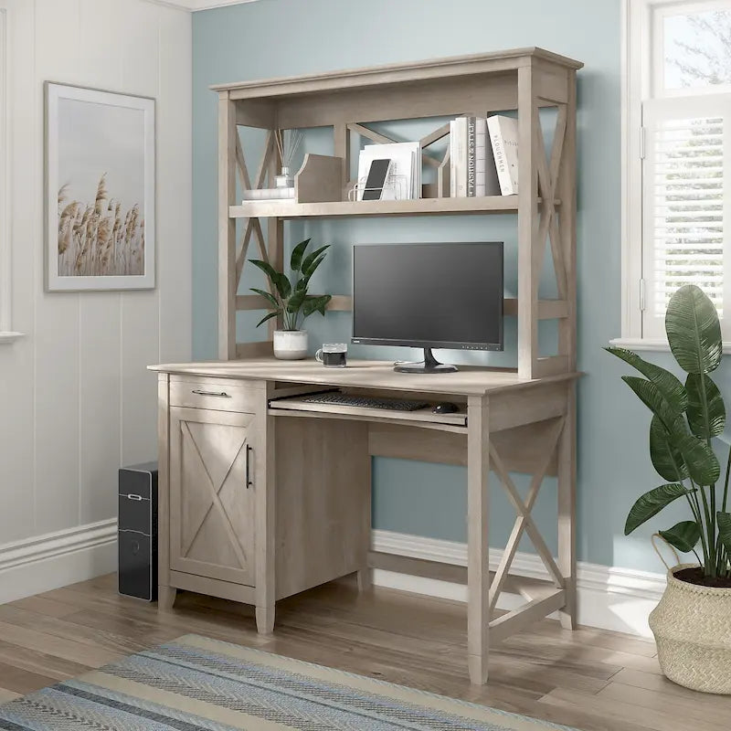 Key West 48W Small Computer Desk with Hutch by