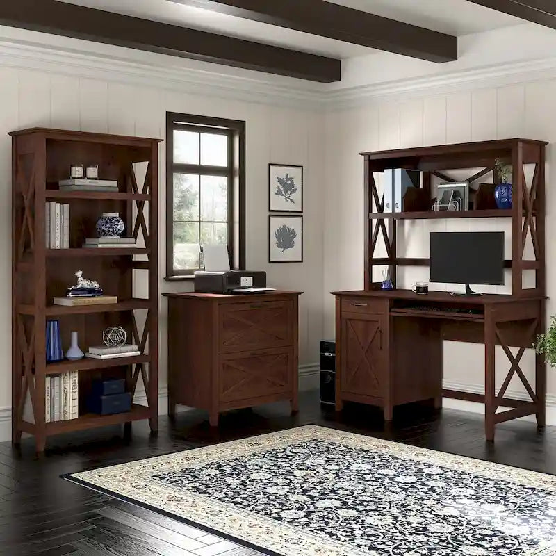 Key West 48W Small Computer Desk with Hutch by