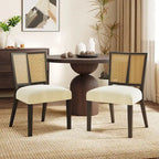 - Oliver Mid-Century Rattan Back Upholstered Dining Chair Set of 2