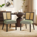 - Oliver Mid-Century Rattan Back Upholstered Dining Chair Set of 2