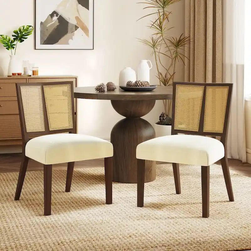 - Oliver Mid-Century Rattan Back Upholstered Dining Chair Set of 2