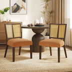 - Oliver Mid-Century Rattan Back Upholstered Dining Chair Set of 2