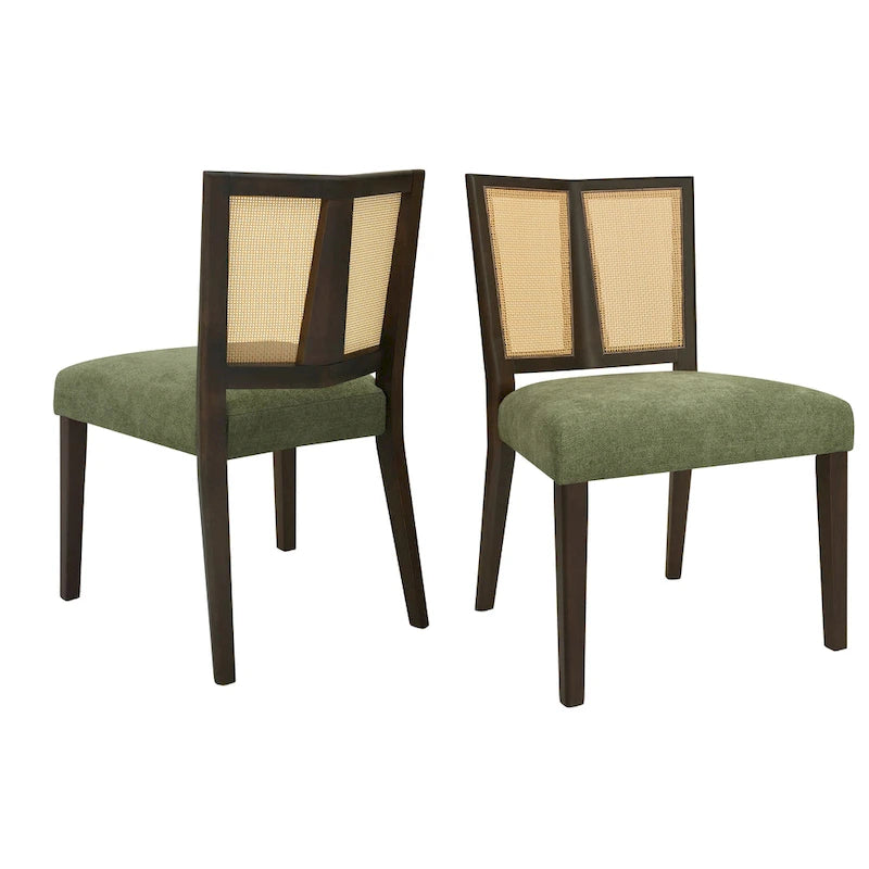- Oliver Mid-Century Rattan Back Upholstered Dining Chair Set of 2