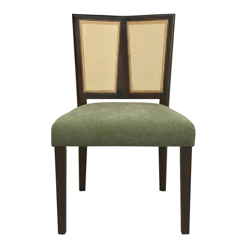 - Oliver Mid-Century Rattan Back Upholstered Dining Chair Set of 2