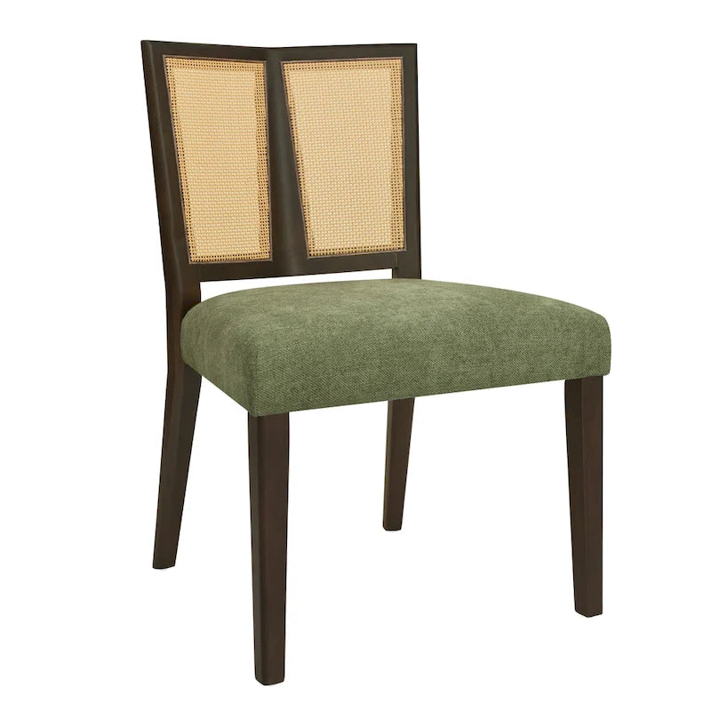 - Oliver Mid-Century Rattan Back Upholstered Dining Chair Set of 2