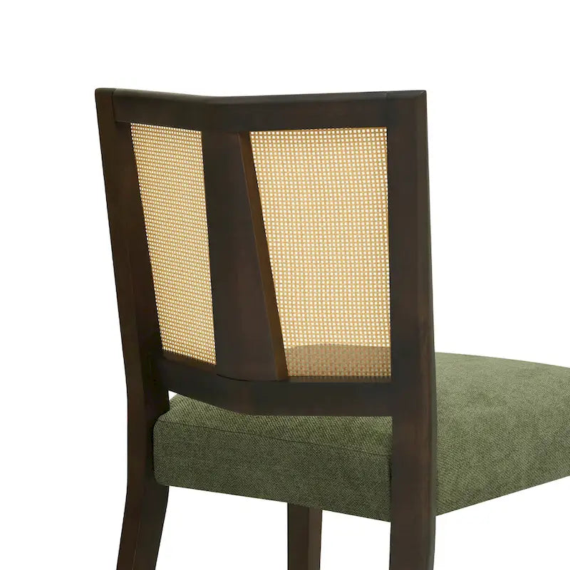- Oliver Mid-Century Rattan Back Upholstered Dining Chair Set of 2