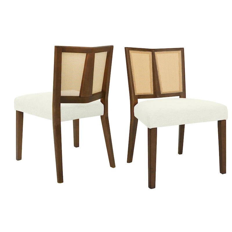 - Oliver Mid-Century Rattan Back Upholstered Dining Chair Set of 2