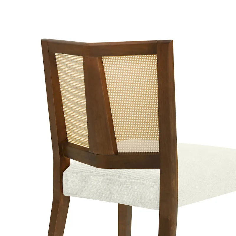 - Oliver Mid-Century Rattan Back Upholstered Dining Chair Set of 2