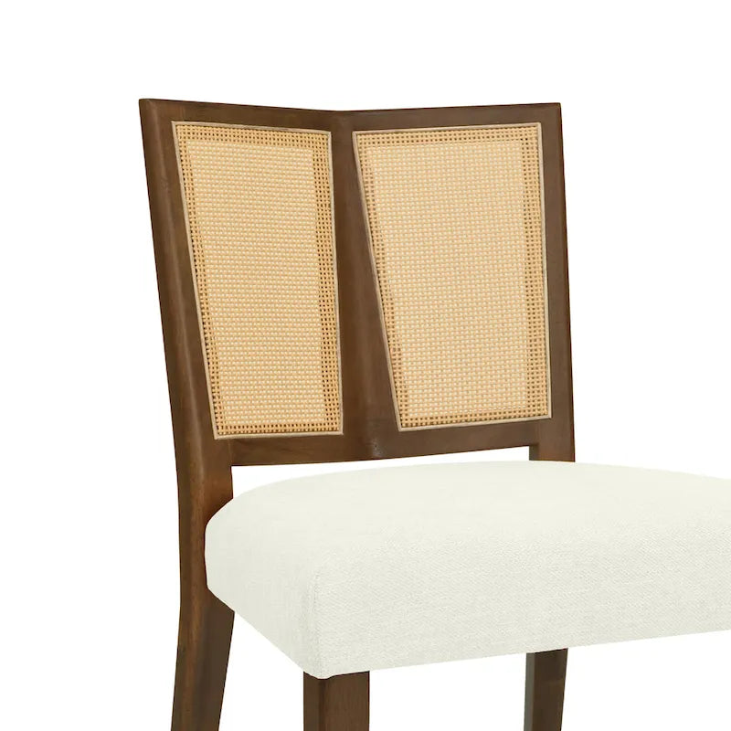 - Oliver Mid-Century Rattan Back Upholstered Dining Chair Set of 2