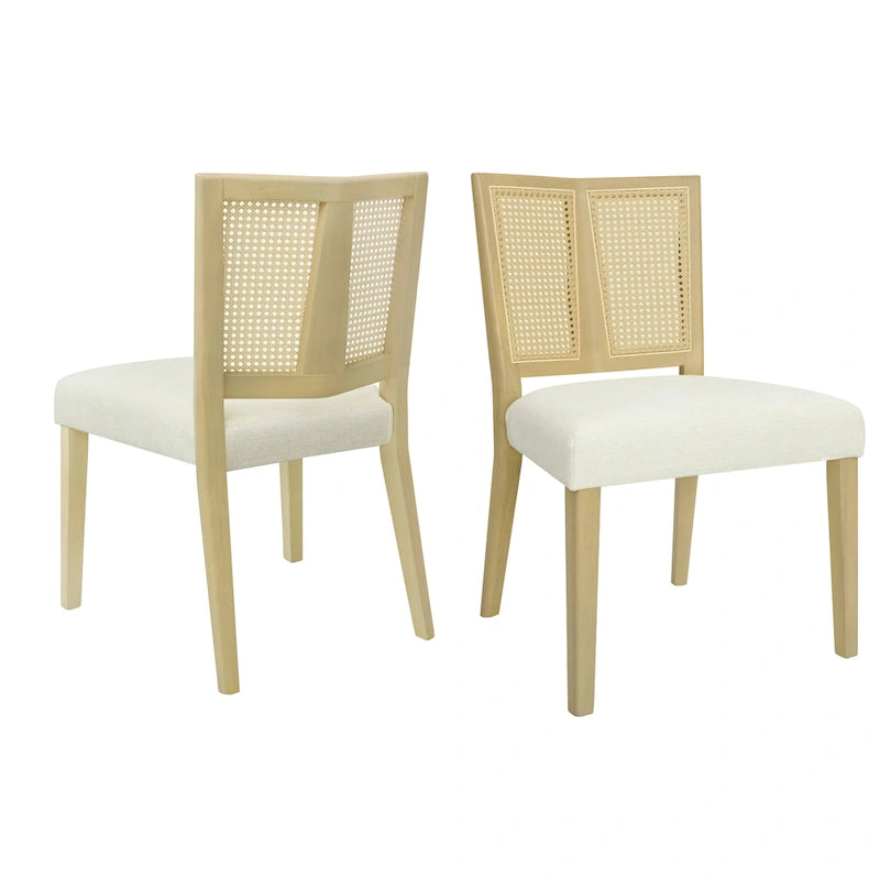 - Oliver Mid-Century Rattan Back Upholstered Dining Chair Set of 2