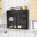 2-Door Wall-Mounted Metal Storage Cabinet with Tempered Glass Doors & Shelves for Bathroom, Kitchen, Living Room & Office