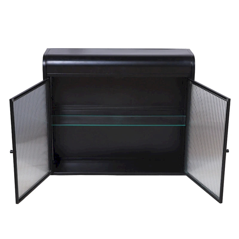 2-Door Wall-Mounted Metal Storage Cabinet with Tempered Glass Doors & Shelves for Bathroom, Kitchen, Living Room & Office