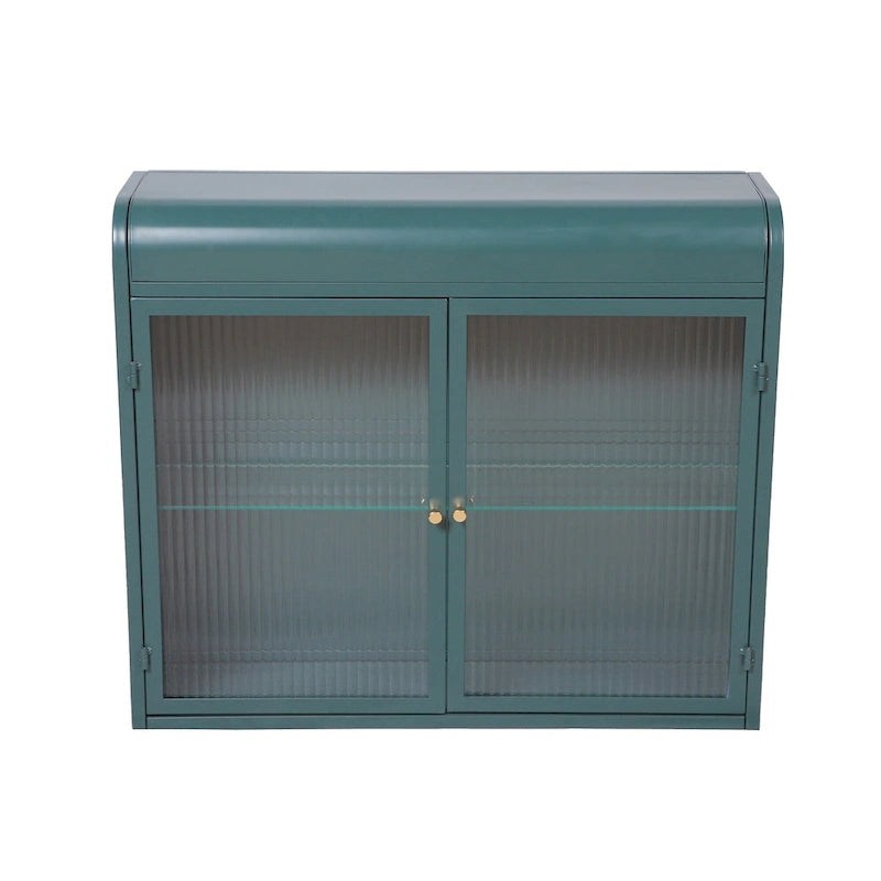 2-Door Wall-Mounted Metal Storage Cabinet with Tempered Glass Doors & Shelves for Bathroom, Kitchen, Living Room & Office