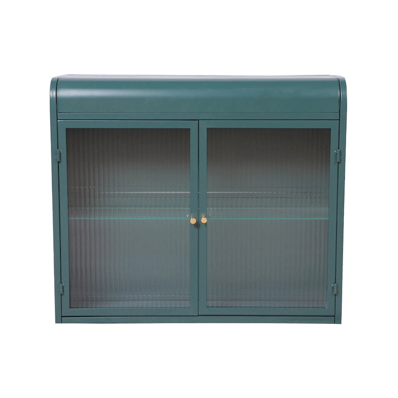 2-Door Wall-Mounted Metal Storage Cabinet with Tempered Glass Doors & Shelves for Bathroom, Kitchen, Living Room & Office