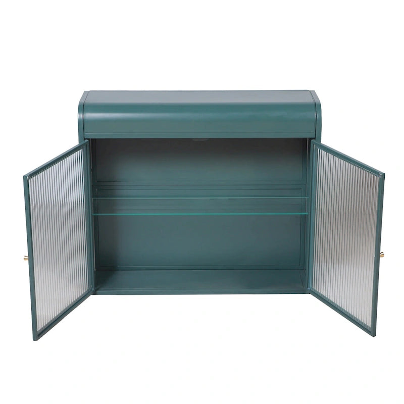 2-Door Wall-Mounted Metal Storage Cabinet with Tempered Glass Doors & Shelves for Bathroom, Kitchen, Living Room & Office