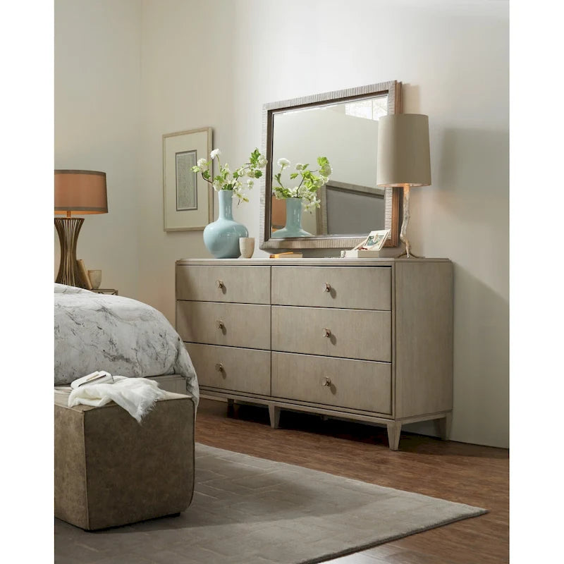 70 Wide Rubberwood and Walnut Dresser with 6