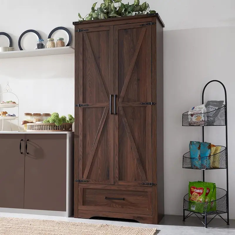 Farmhouse Kitchen Pantry Cabinet, Wood Storage Cabinets