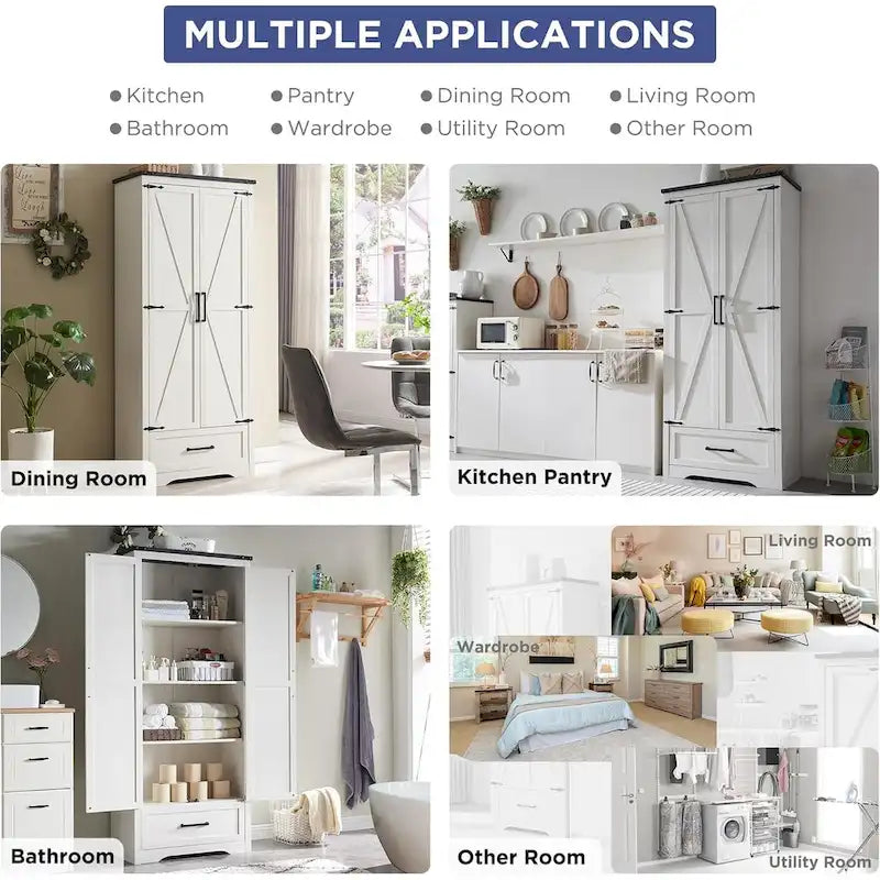 Farmhouse Kitchen Pantry Cabinet, Wood Storage Cabinets