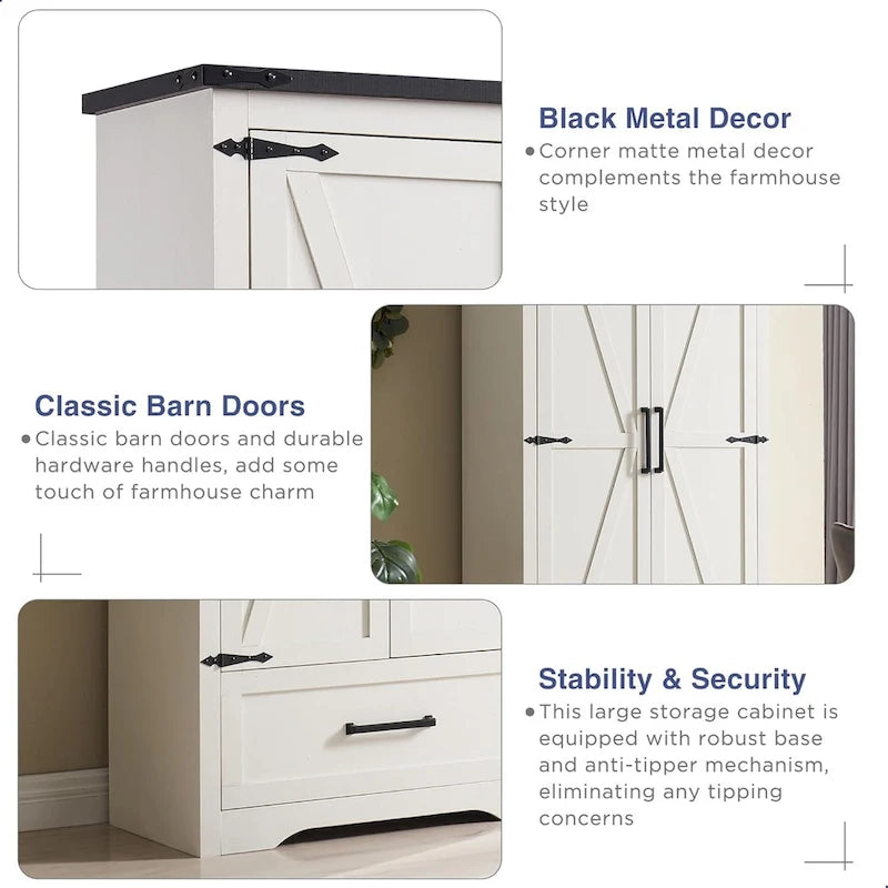 Farmhouse Kitchen Pantry Cabinet, Wood Storage Cabinets