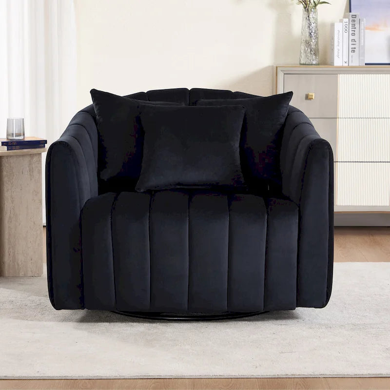 Modern Velvet Swivel Accent Chair,Sofa Chair with Pillows