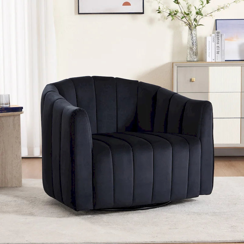 Modern Velvet Swivel Accent Chair,Sofa Chair with Pillows