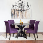 Modern Style 5-Piece Dining Set with Cross Base Round Table and 4 Button Tufted Linen Upholstered Chairs