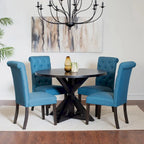 Modern Style 5-Piece Dining Set with Cross Base Round Table and 4 Button Tufted Linen Upholstered Chairs