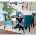 Modern Style 5-Piece Dining Set with Cross Base Round Table and 4 Button Tufted Linen Upholstered Chairs