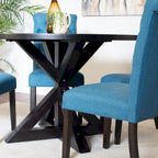 Modern Style 5-Piece Dining Set with Cross Base Round Table and 4 Button Tufted Linen Upholstered Chairs