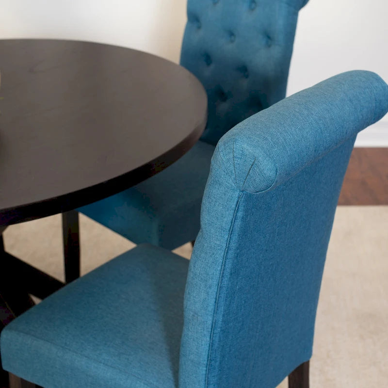 Modern Style 5-Piece Dining Set with Cross Base Round Table and 4 Button Tufted Linen Upholstered Chairs