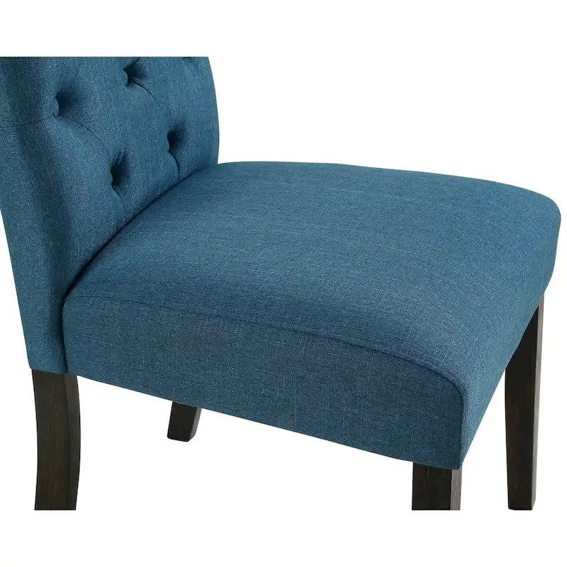 Modern Style 5-Piece Dining Set with Cross Base Round Table and 4 Button Tufted Linen Upholstered Chairs