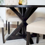 Modern Style 5-Piece Dining Set with Cross Base Round Table and 4 Button Tufted Linen Upholstered Chairs