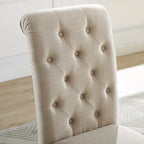 Modern Style 5-Piece Dining Set with Cross Base Round Table and 4 Button Tufted Linen Upholstered Chairs