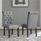 Modern Style 5-Piece Dining Set with Cross Base Round Table and 4 Button Tufted Linen Upholstered Chairs