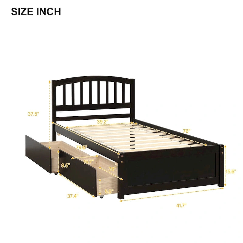 Twin Platform Storage Bed Wood Bed Frame with Two Drawers and Headboard