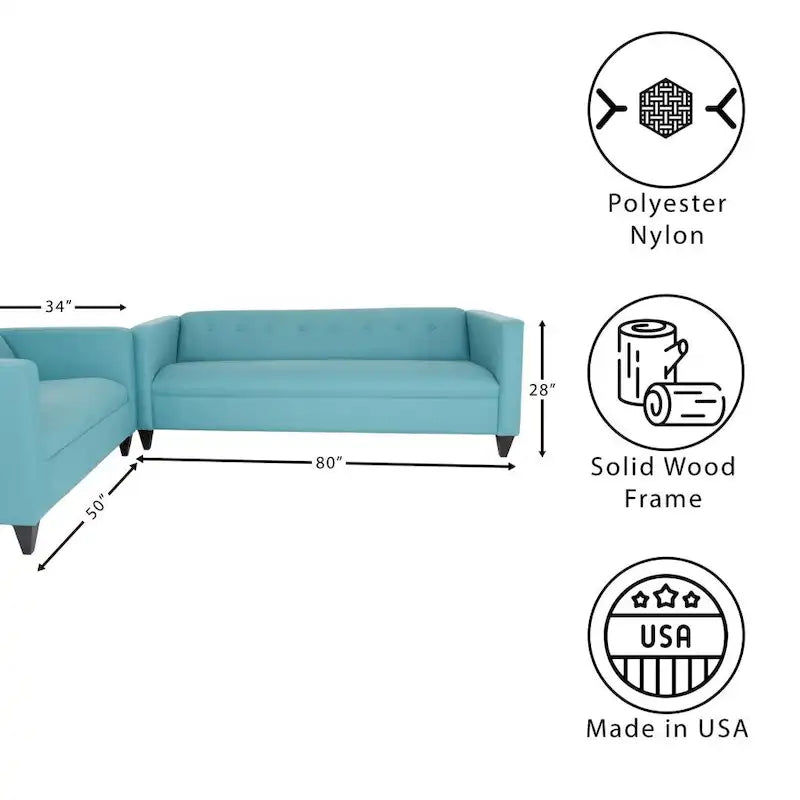 Contemporary Loveseat and Sofa Set Polyester Nylon Solid Wood Frame Upholstered