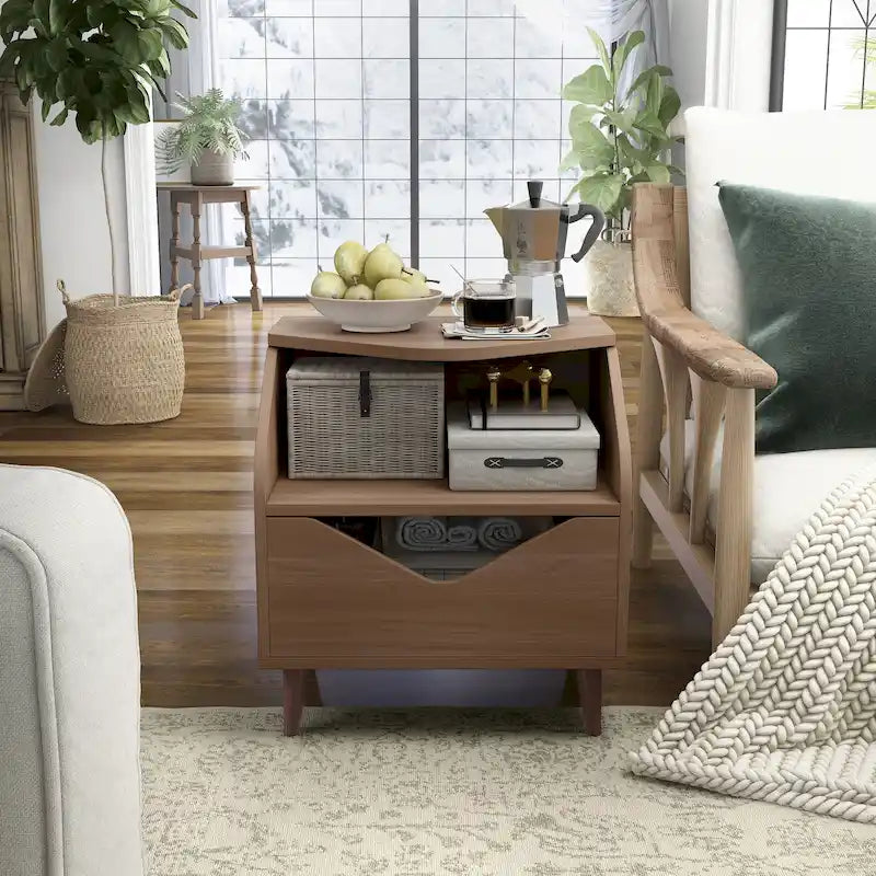 DH BASIC Mid-century Modern 20-inch 1-Shelf and 1-Drawer End Table by