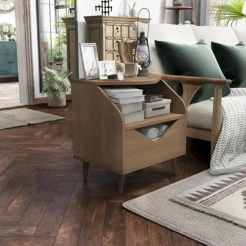 DH BASIC Mid-century Modern 20-inch 1-Shelf and 1-Drawer End Table by