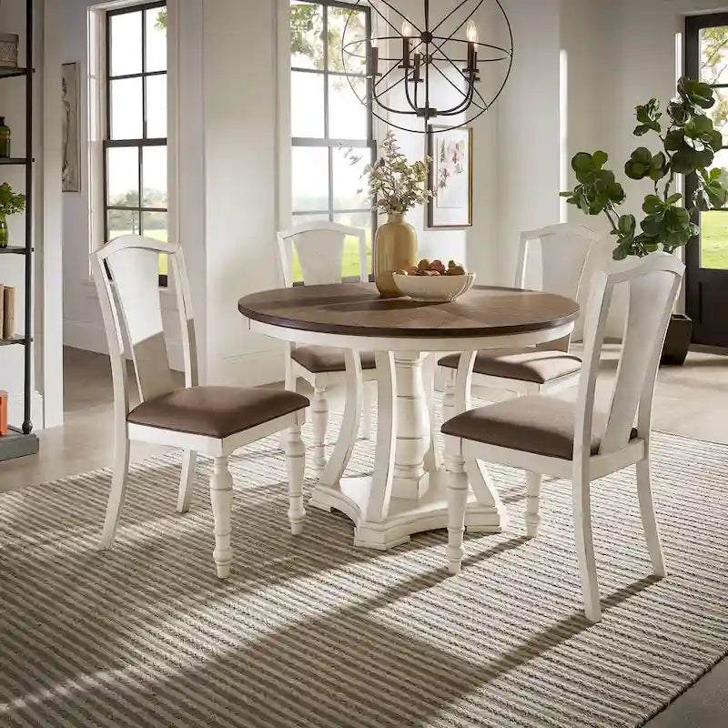 Tournus Dual-tone Solid Rubberwood Round Dining Table Set by 