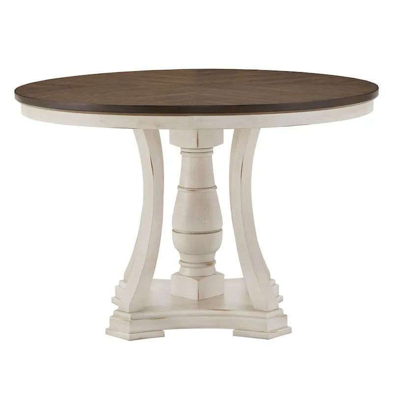Dual-tone Solid Rubberwood Round Dining Table Set by