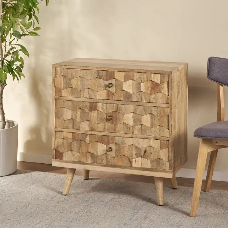 Latona Mid-Century Modern Handcrafted Mango Wood 3 Drawer Chest by