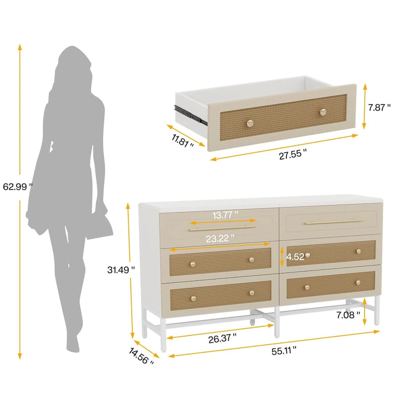 Modern Dresser 6 Drawer Dressers Chests of Drawers for Bedroom