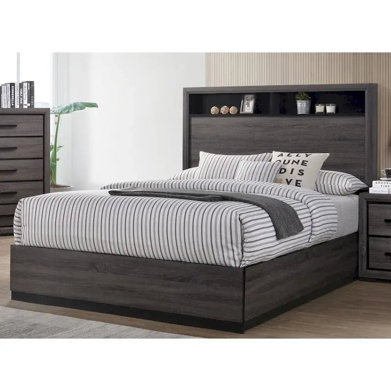 Rothwell Grey Wood Bed with Bookcase Headboard