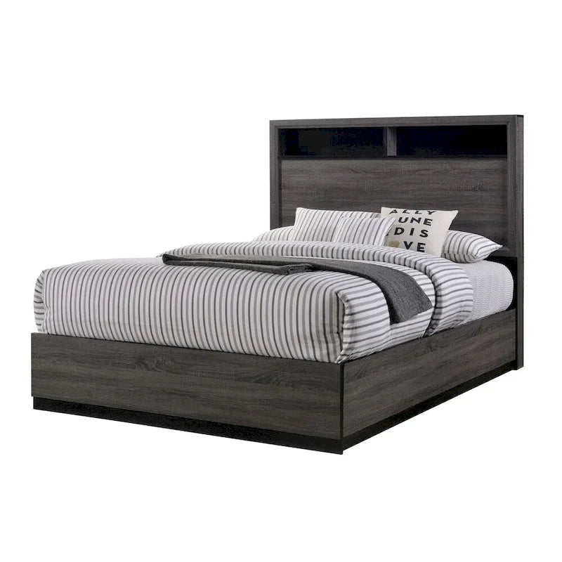 Rothwell Grey Wood Bed with Bookcase Headboard