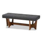 Mid-Century Modern Fabric Upholstered Walnut Finished Bench - 17.9 High x 48.8 Wide x 18.3 Deep