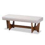Mid-Century Modern Fabric Upholstered Walnut Finished Bench - 17.9 High x 48.8 Wide x 18.3 Deep