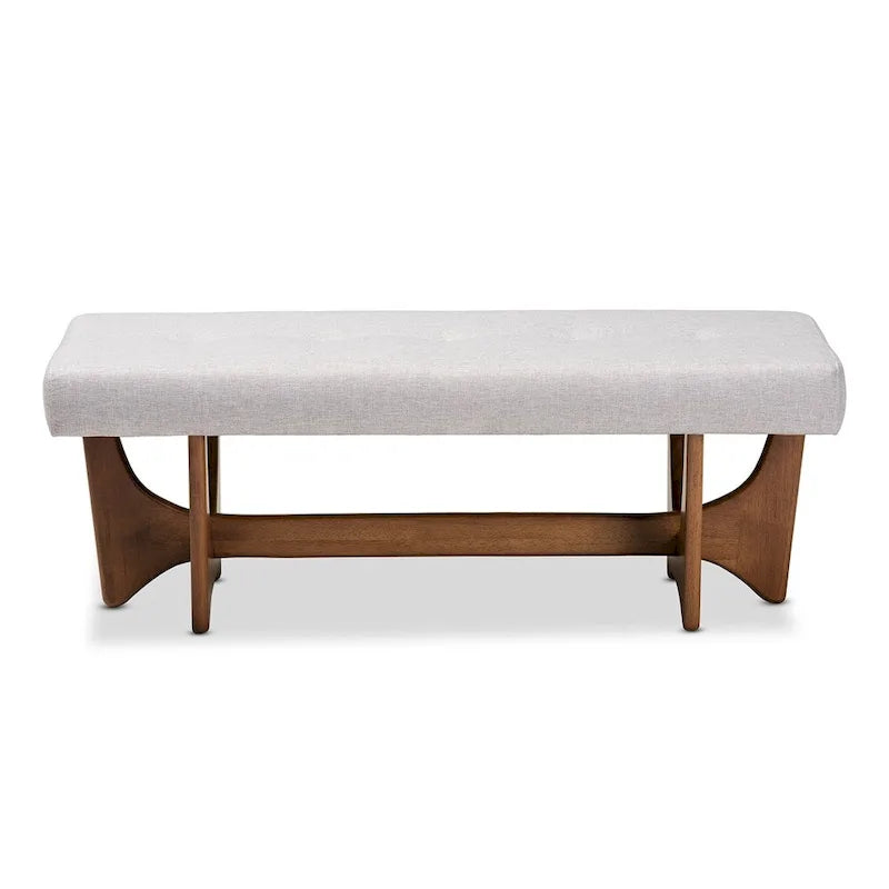 Mid-Century Modern Fabric Upholstered Walnut Finished Bench - 17.9 High x 48.8 Wide x 18.3 Deep