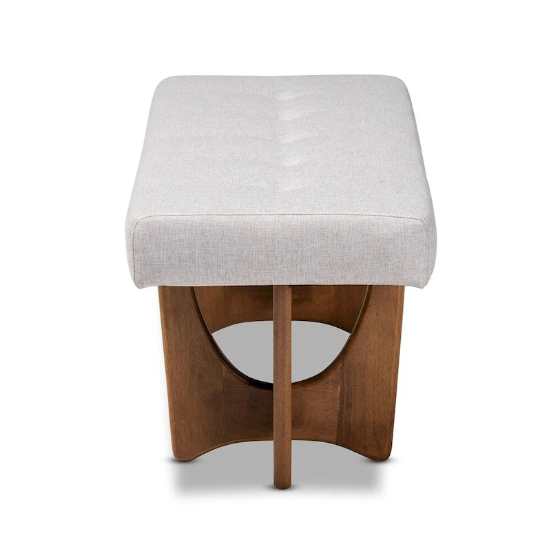 Mid-Century Modern Fabric Upholstered Walnut Finished Bench - 17.9 High x 48.8 Wide x 18.3 Deep