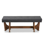 Mid-Century Modern Fabric Upholstered Walnut Finished Bench - 17.9 High x 48.8 Wide x 18.3 Deep